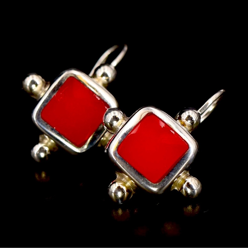 Sterling Silver and Coral Earrings Native American